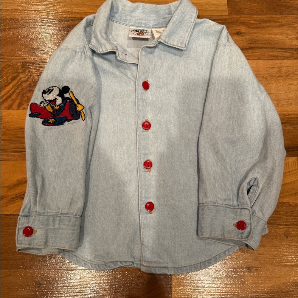 Vintage baby‎ Mickey & co denim button up appliqué of Mickey airplane 18 months